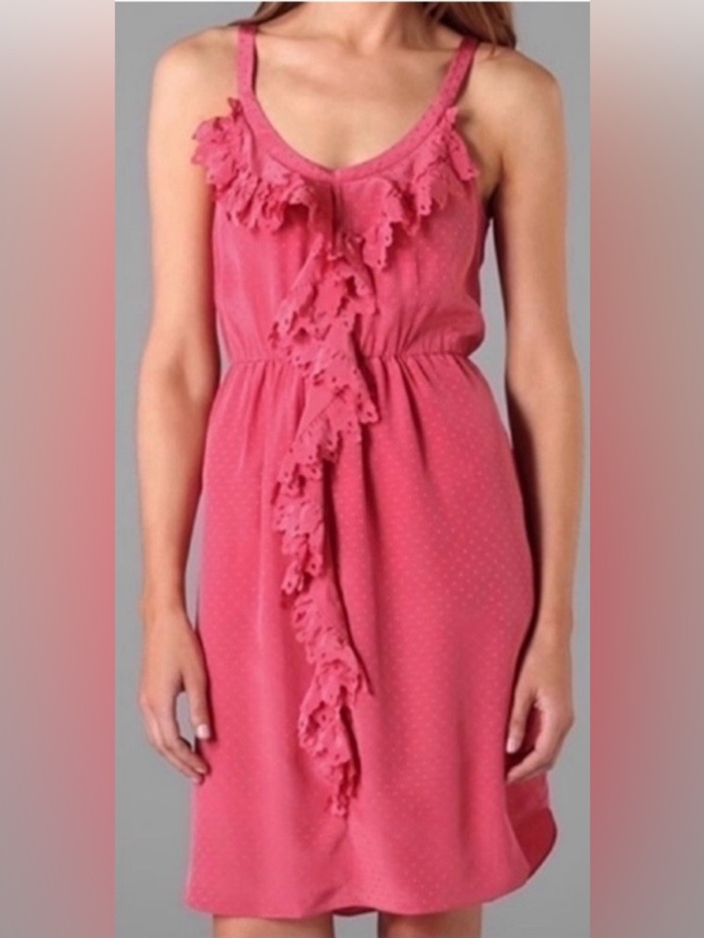 Rebecca Taylor 100% Silk Pink Swiss Dot Ruffle Dress Women Size 8 Sleeveless